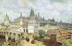 Расцвет Кремля. Всехсвятский мост и Кремль в конце XVII века (рисунок А. М. Васнецова)