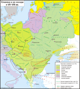 Карта расселения славян и их соседей на конец VIII века.