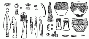 Основные типы предметов, встречающихся в памятниках андроновской культуры (таблица составлена М. П. Грязновым).
