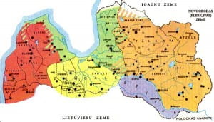 Расселение племен и государственные образования на территории нынешней Латвии ок. 1200 г. (в начале вторжения крестоносцев).
